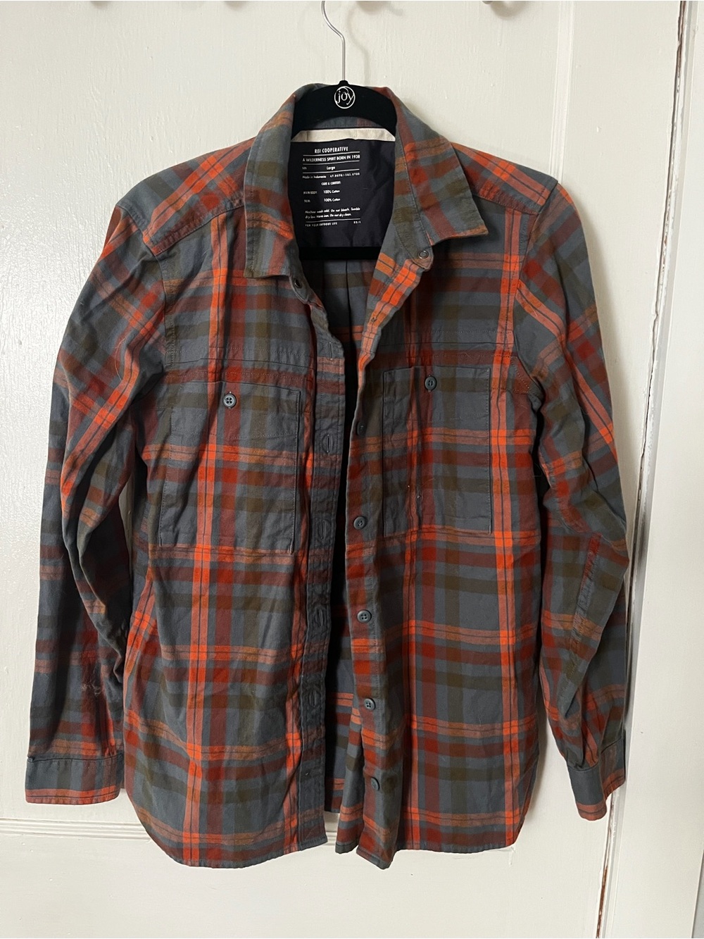 REI Men's Plaid Button-Down Shirt - Orange & Gray